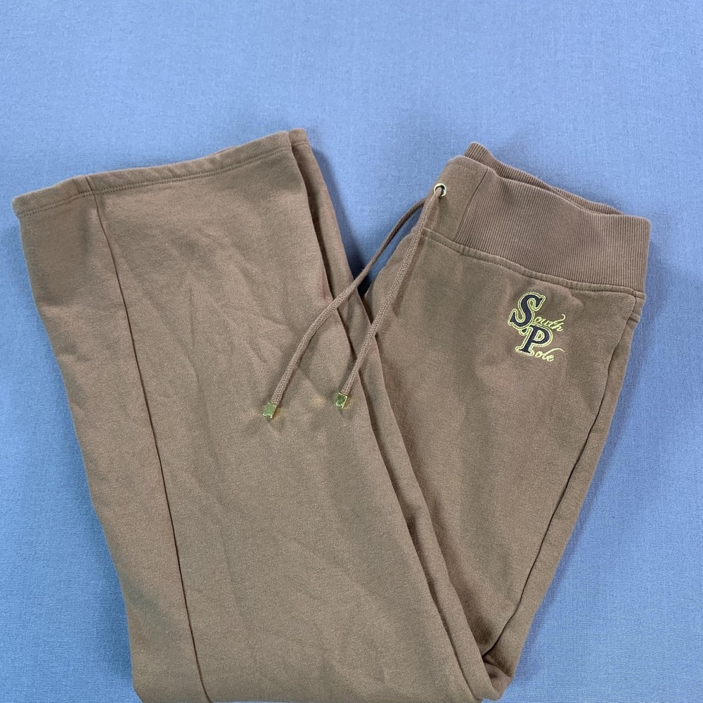 South Pole Sweatpants Womens XL Brown Fleece Elastic Y2K Bootcut Hip Hop Cutesy